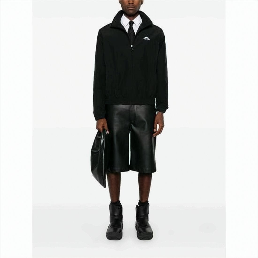 High Collar Black Jacket with Minimalist Design