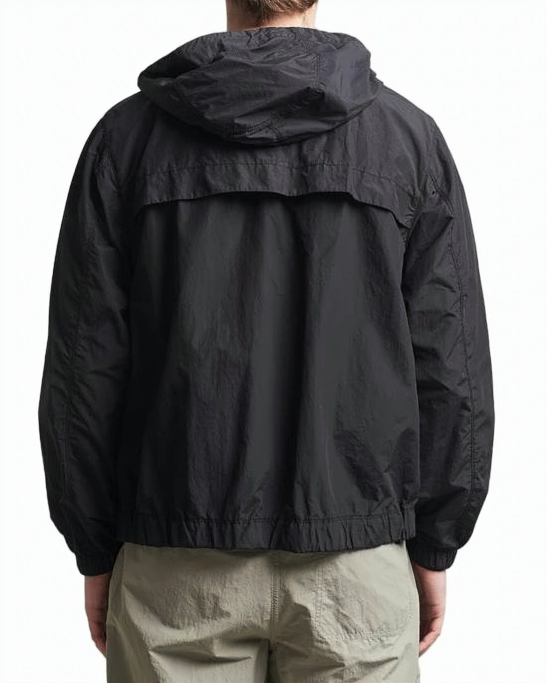 Lightweight Black Hooded Casual Jacket with Textured Finish