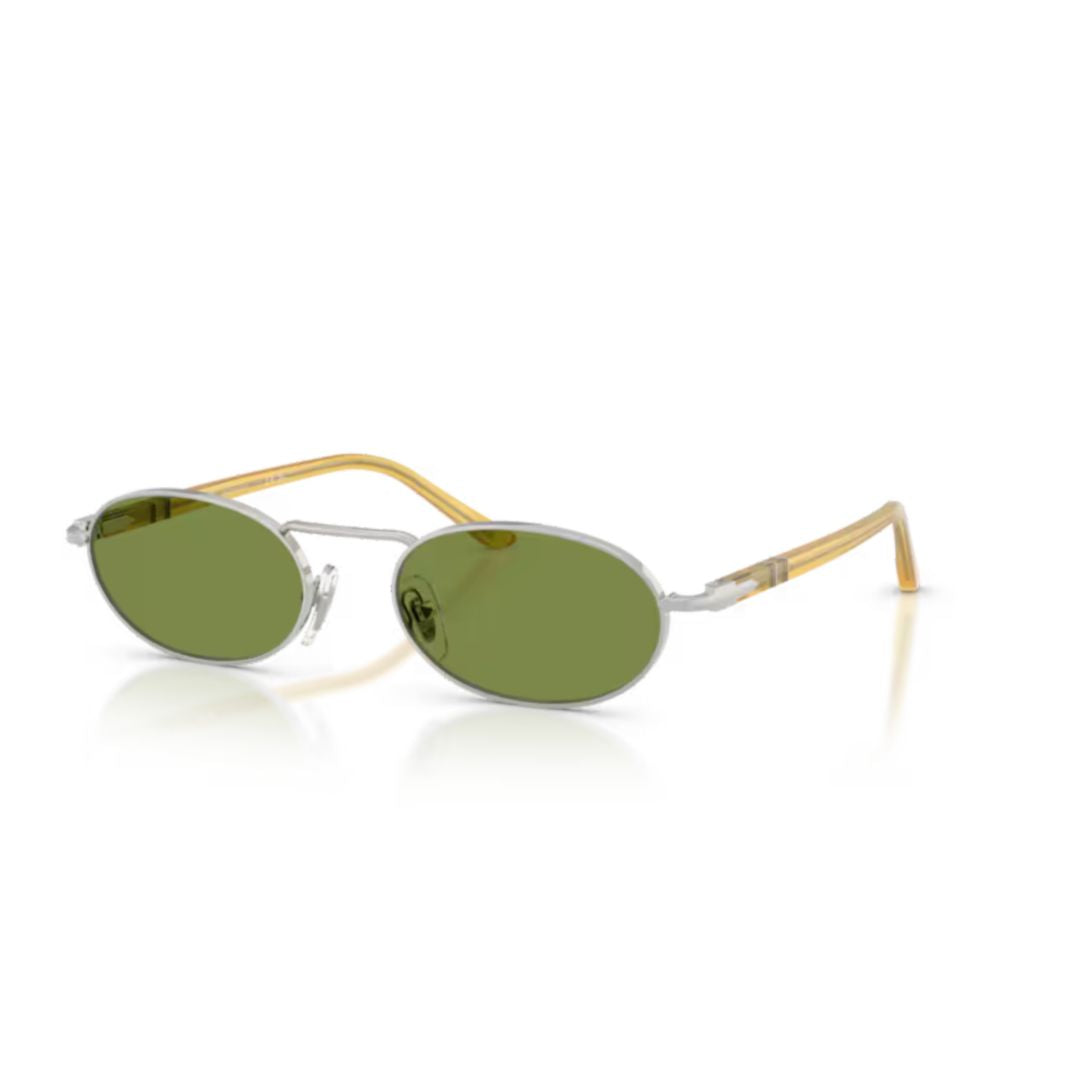 0po1023s Oval-Shaped Sunglasses with Silver Frame and Amber Temples