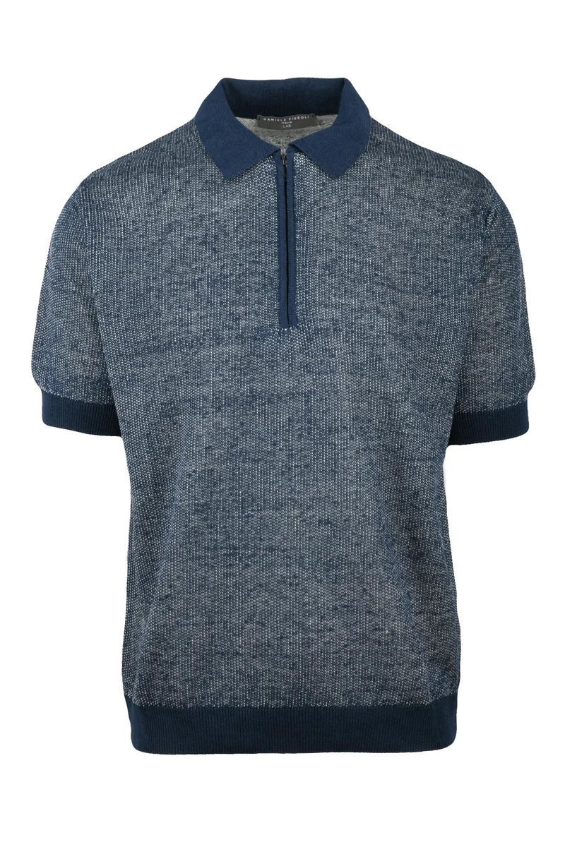 Blue Linen Cotton Knit Polo