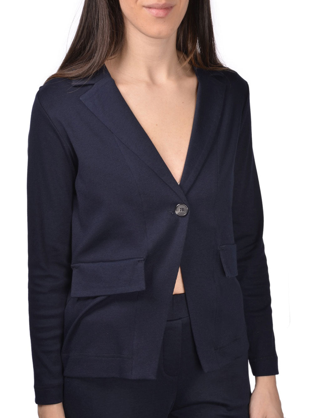 Black Giacchina Tailored Cotton V-Neck Jacket