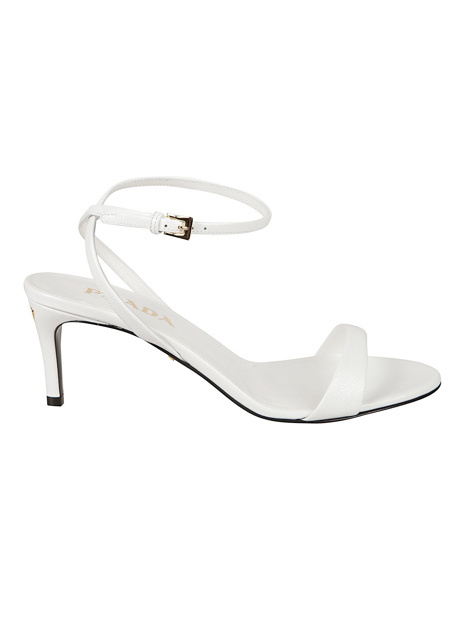 Minimalist White Sandals With Slim Ankle Strap And Metallic Detail