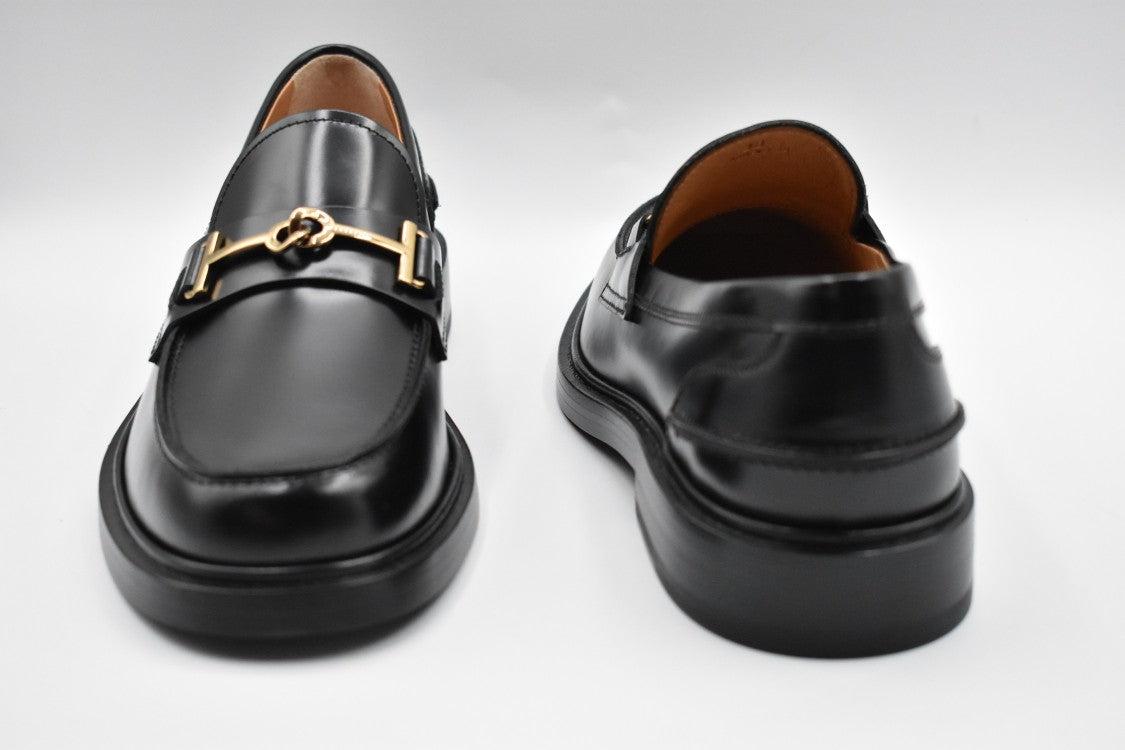 Laced Black Flat Shoes with Gold-tone Detail
