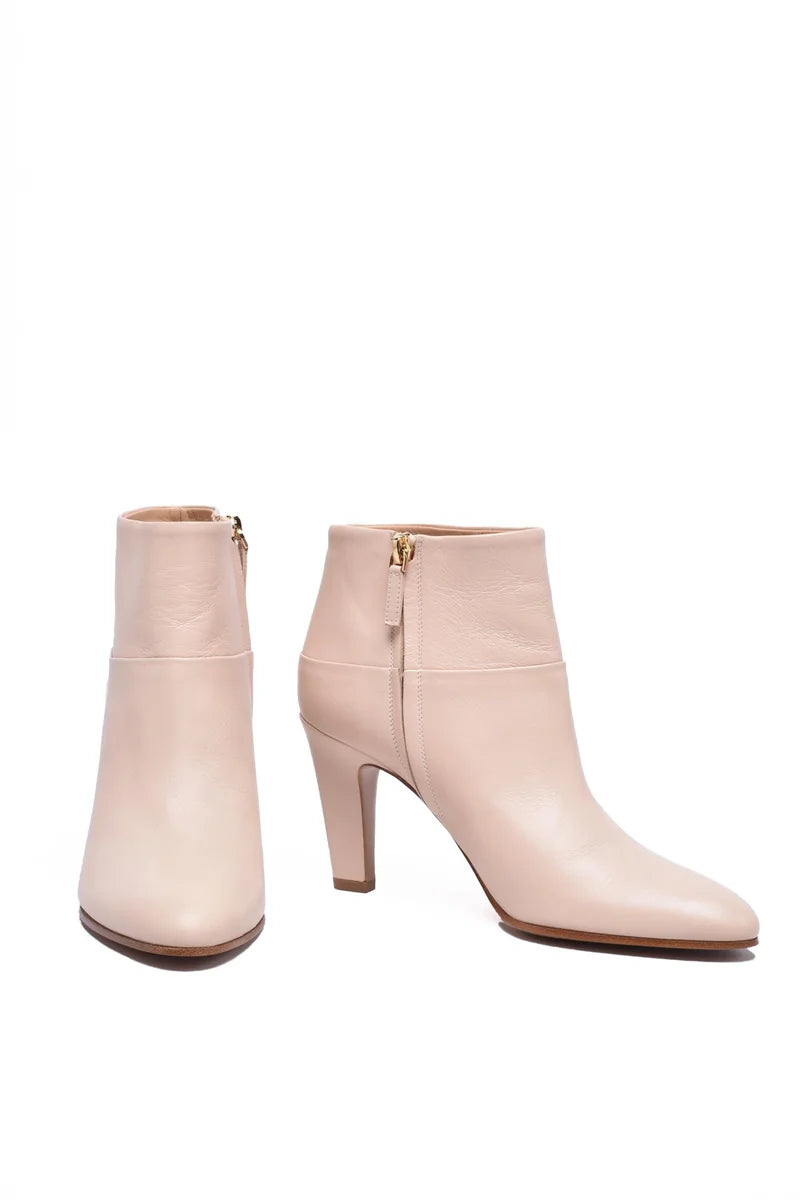 Leather Ankle Boot with Zip - Beige