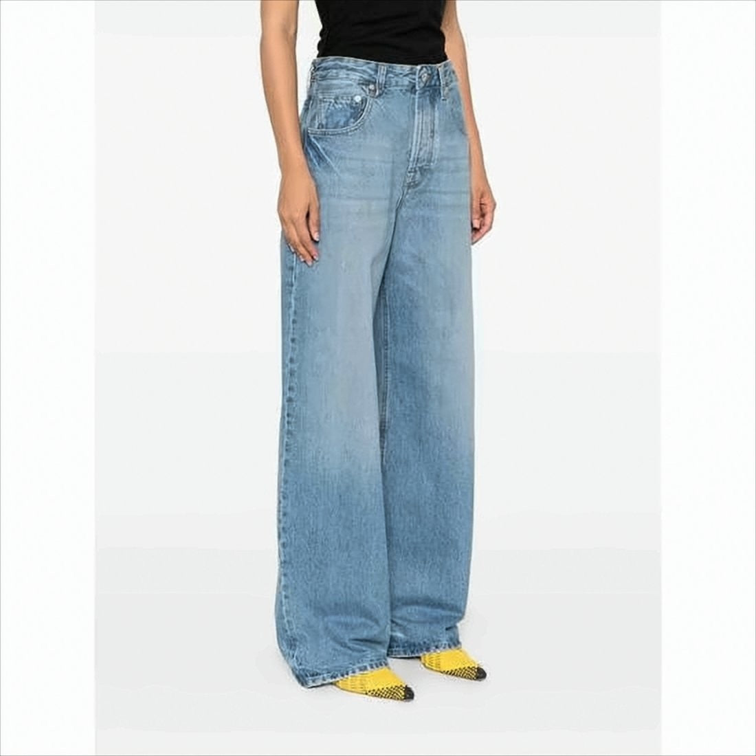 High-Waisted Wide-Leg Denim Pants with Signature Detail