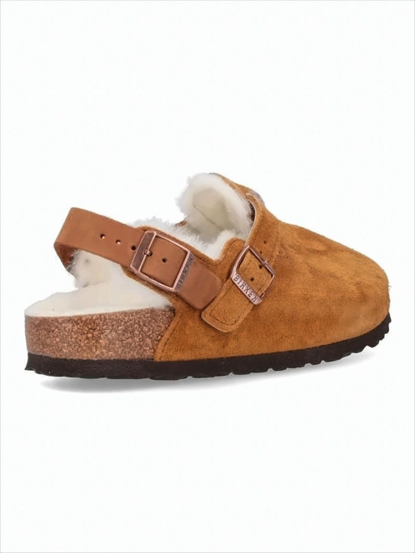 Suede Mule with Adjustable Strap and Shearling Lining