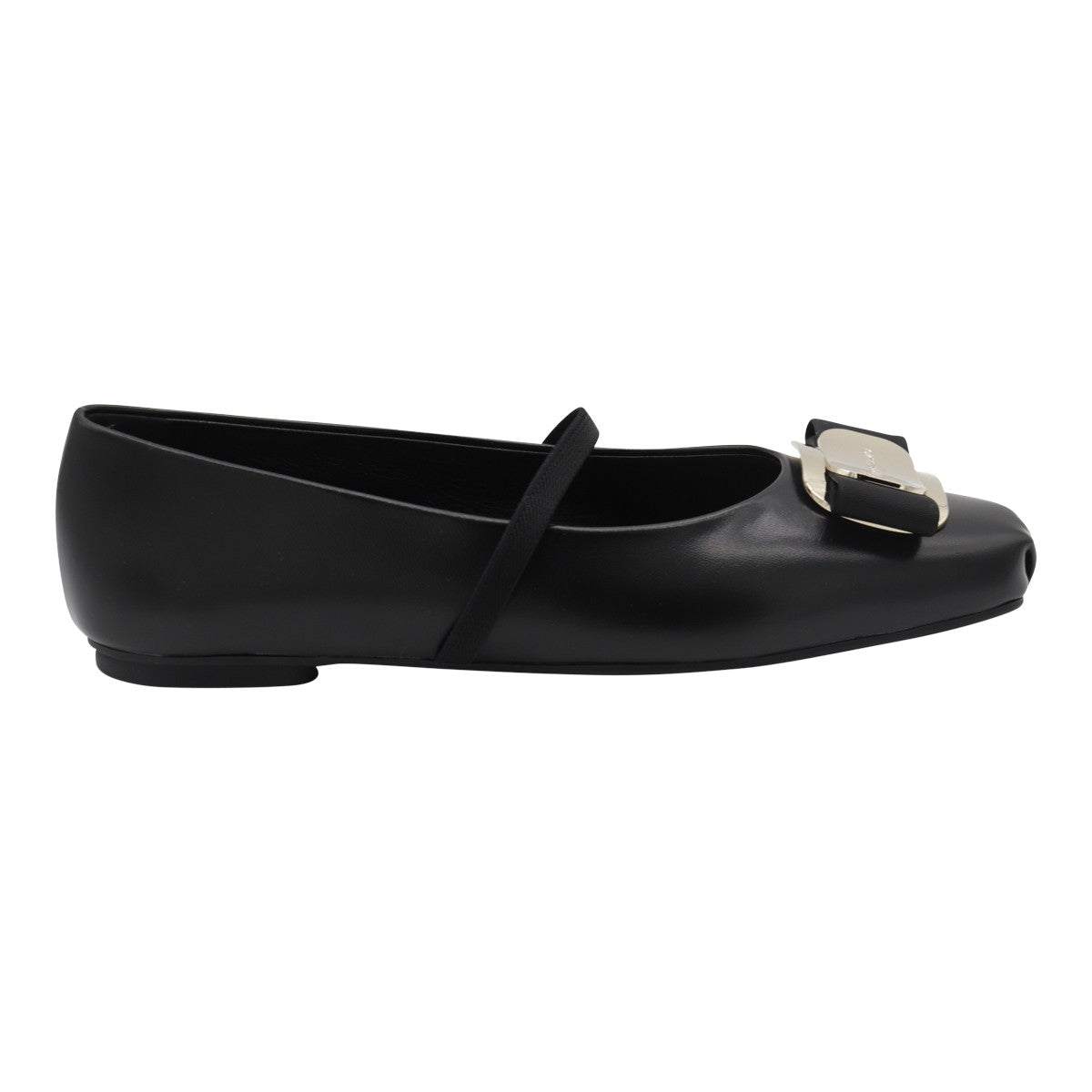 Square Toe Black Leather Flats