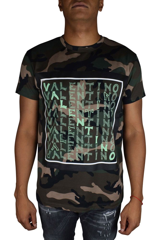 Camouflage Print Cotton T-Shirt With Bold Graphic