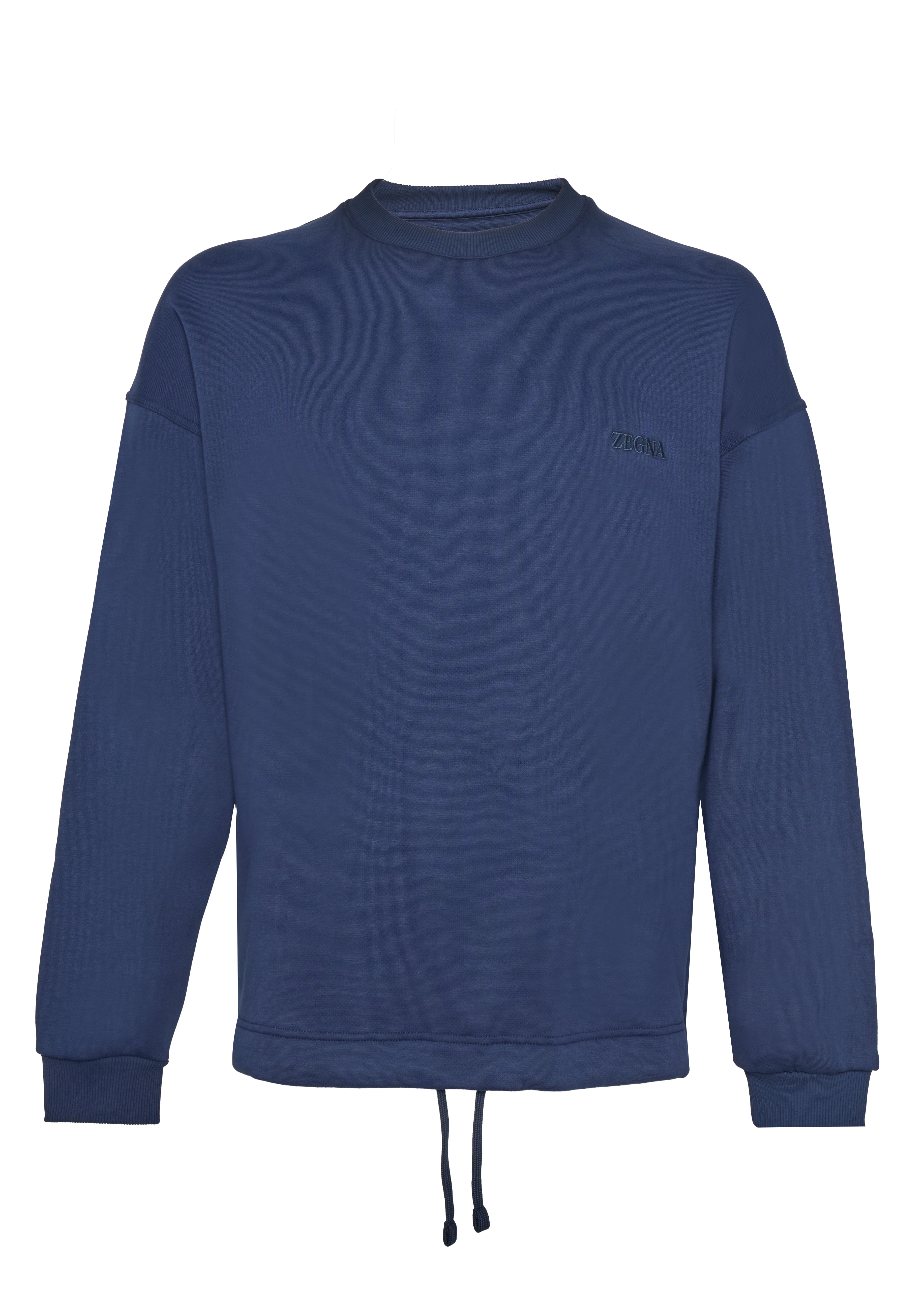 Smooth-Finish Deep Blue Sweatshirt With Ribbed Neckline