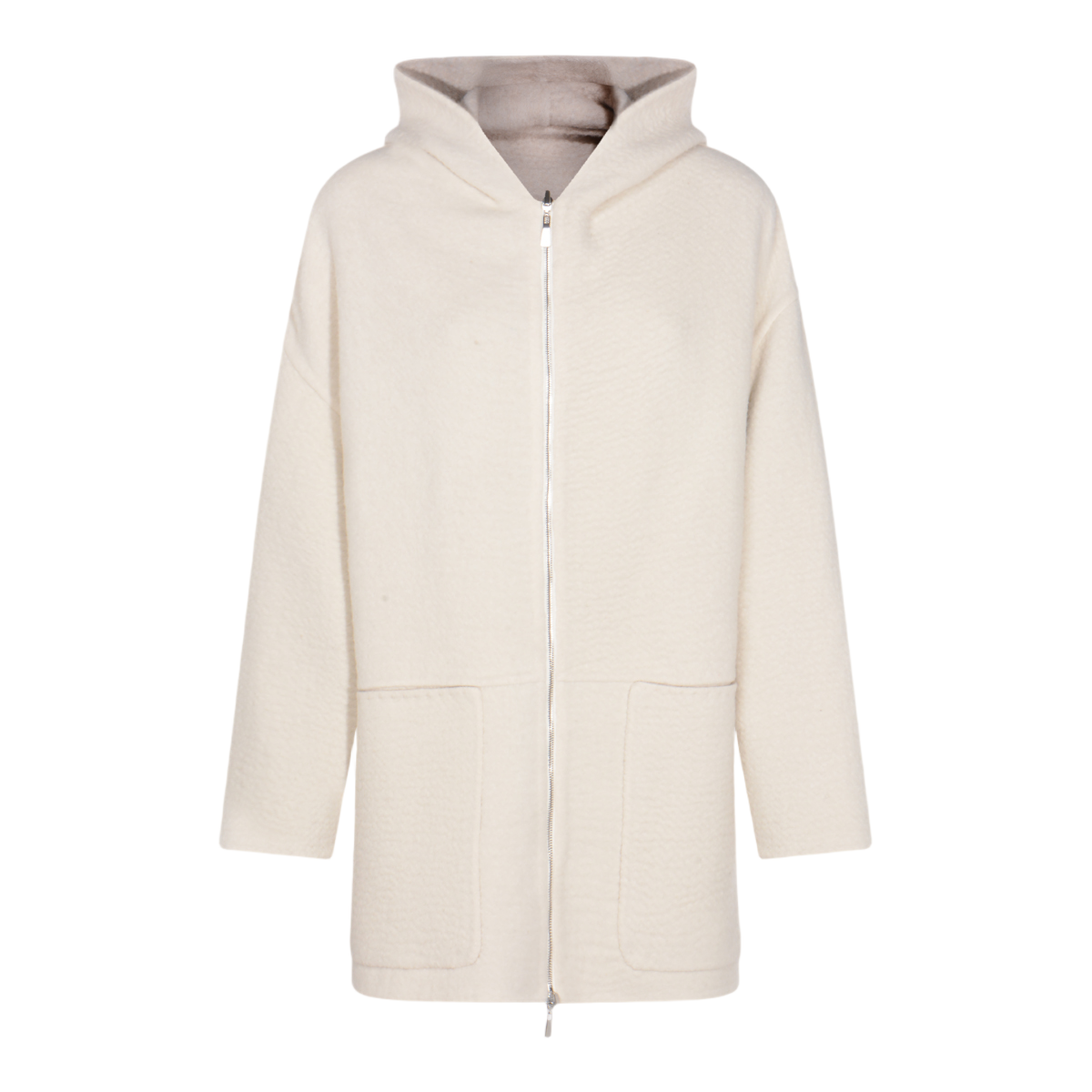 Long Hooded Sweater with Front Zipper