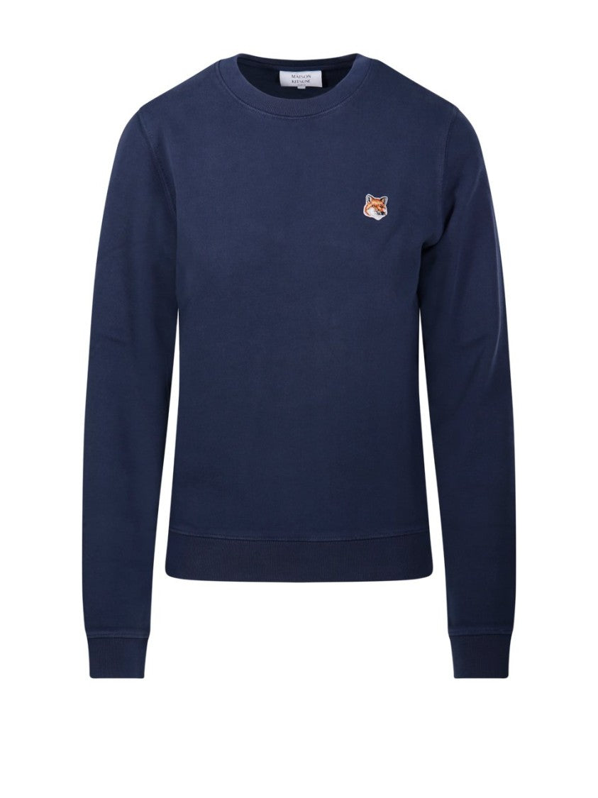 Long-Sleeved Crew Neck Cotton Shirt With Embroidered Fox Emblem