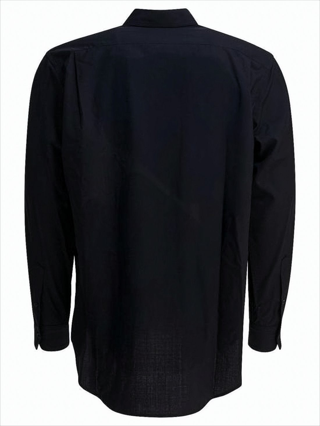Long-Sleeve Black Wool Shirt with Classic Collar