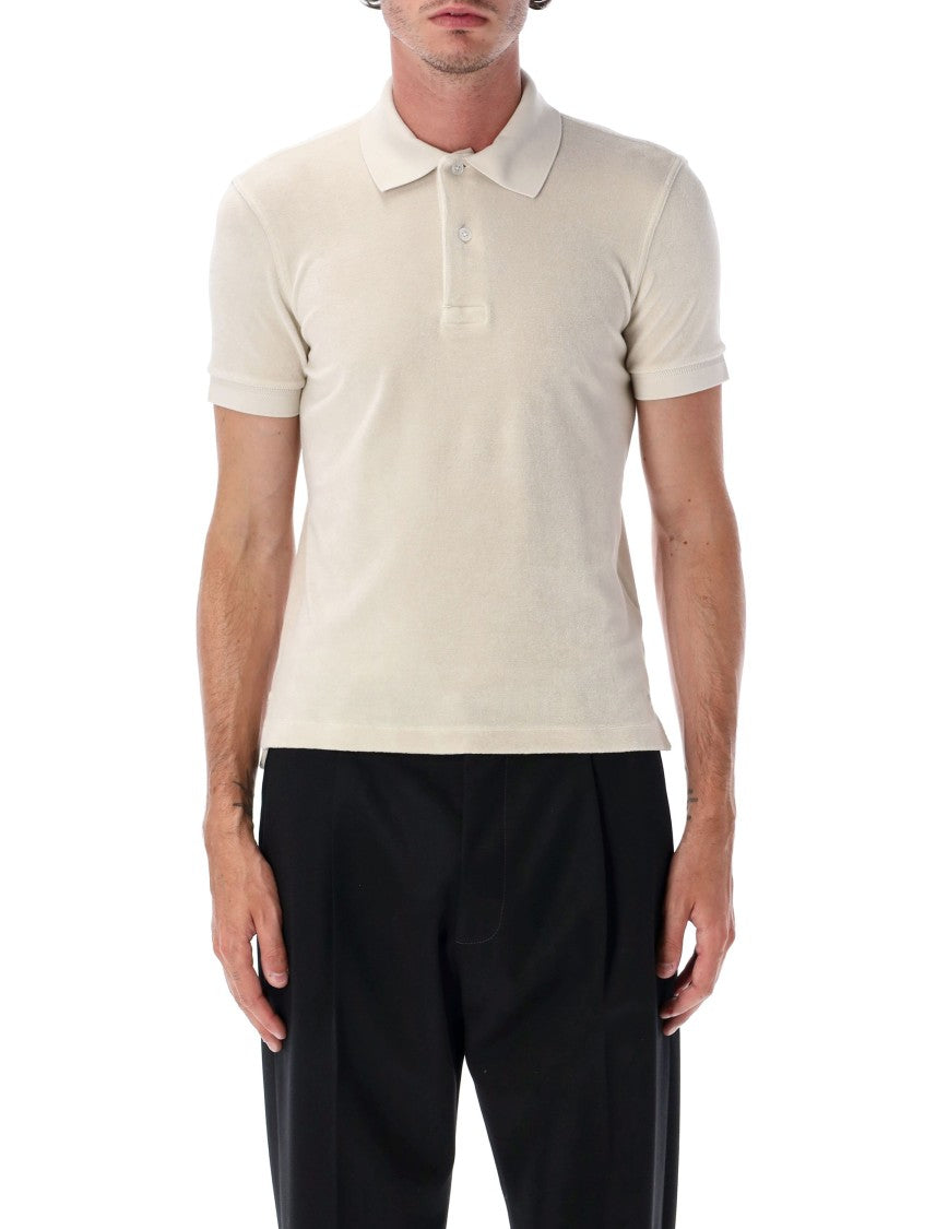 Textured Cotton Blend Towelling Polo