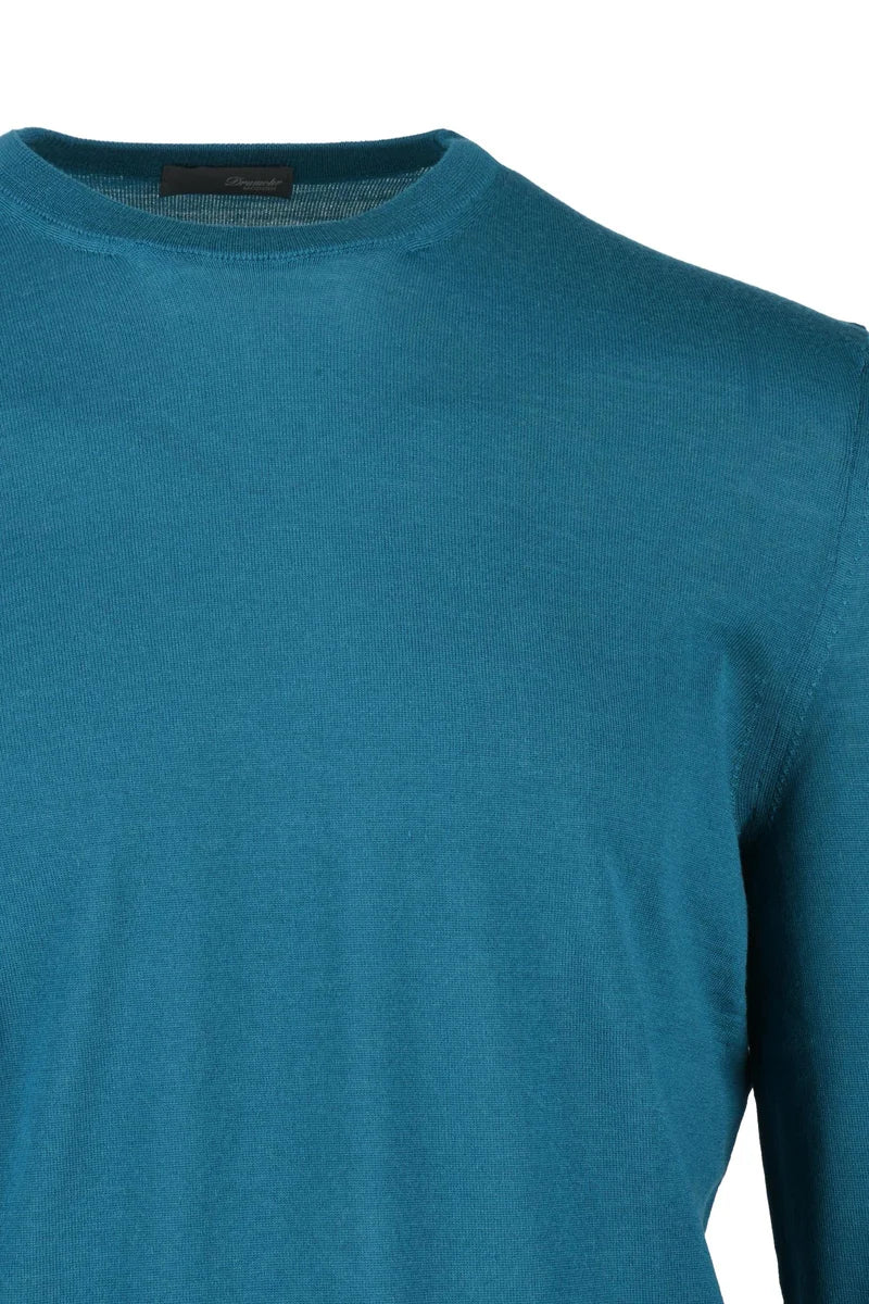 Thin Merino Wool Crew Neck Pullover - Blue