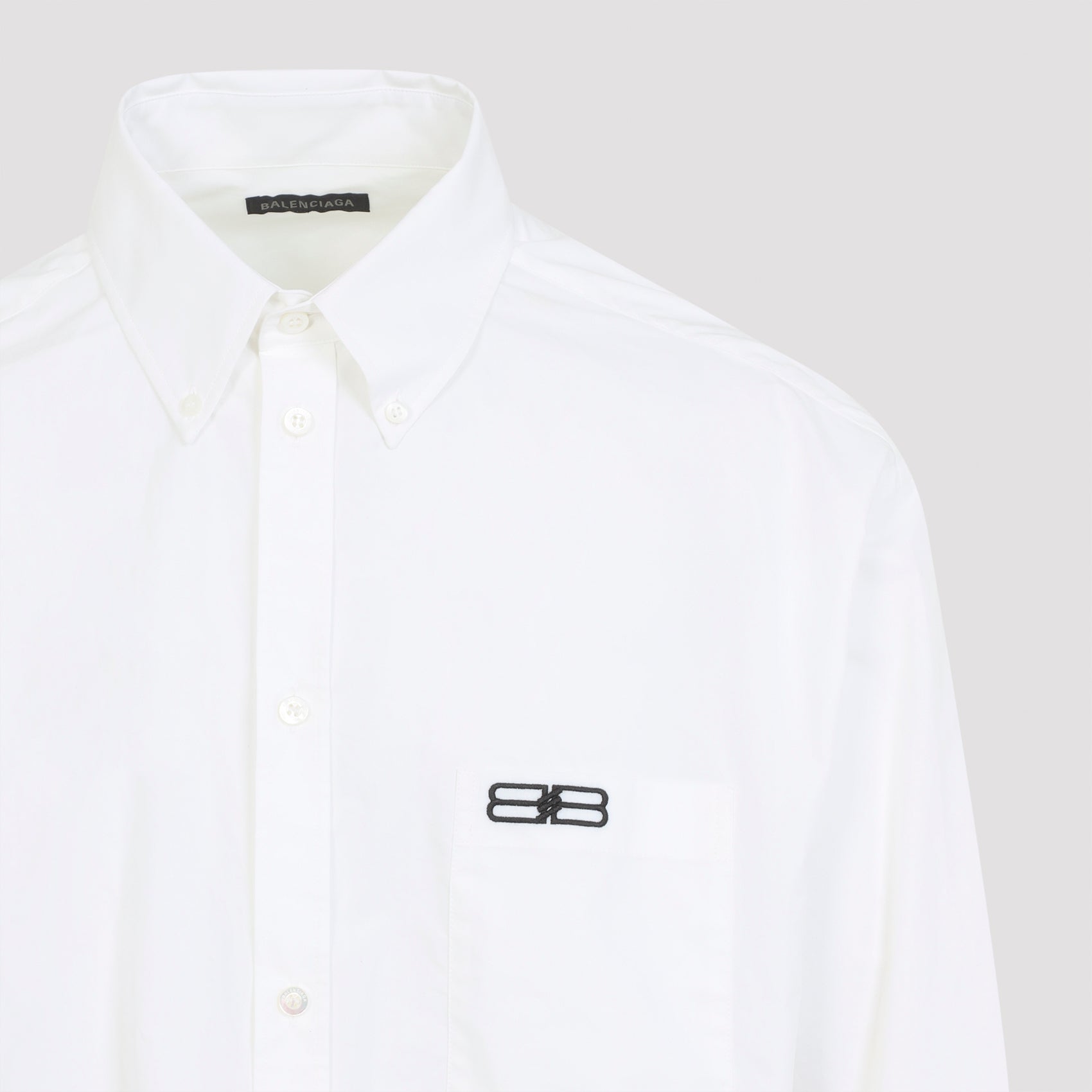 Classic White Button-Up Shirt With Embroidered Logo