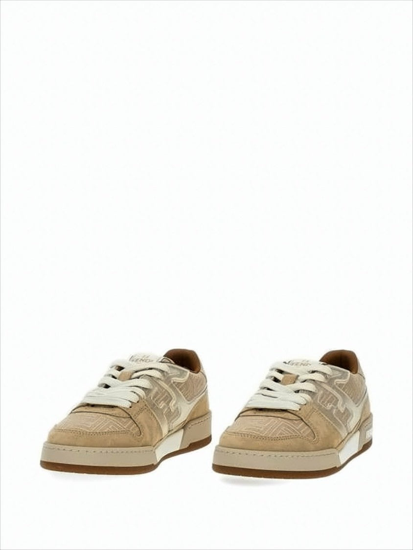 Low-Top Sneakers with Monogram Pattern and Suede Overlay