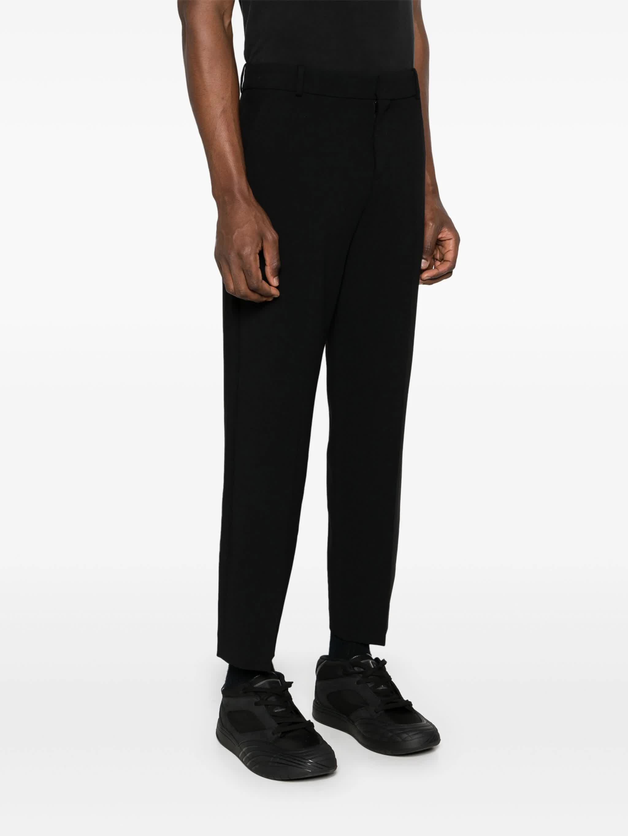 Black Double Crepe Tailored Wool Trousers