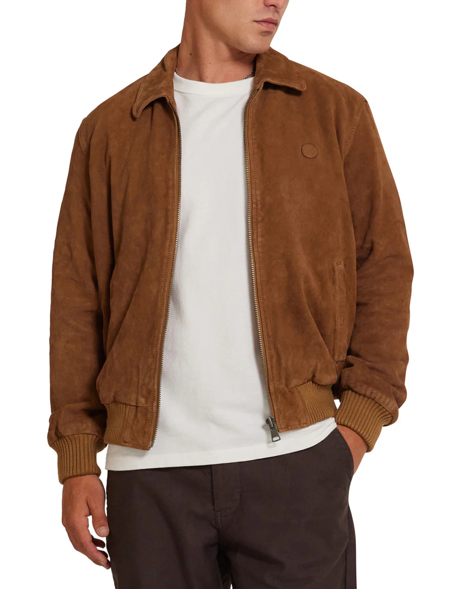 Leather Bomber Jacket With French Collar