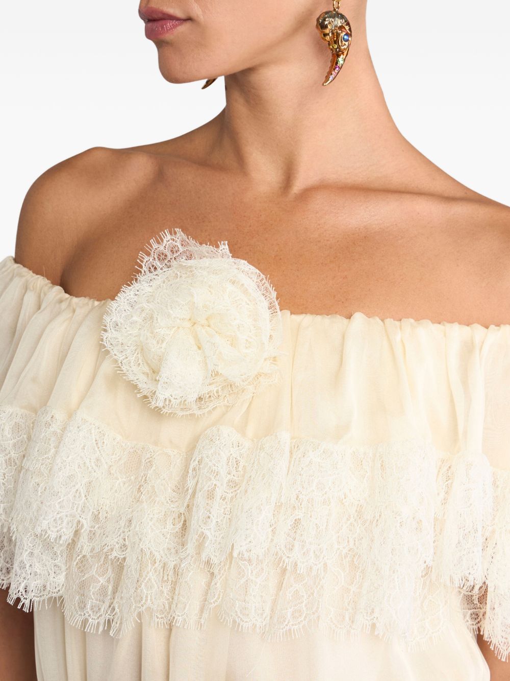 Off-The-Shoulder Maxi Dress With 3D Floral Detail