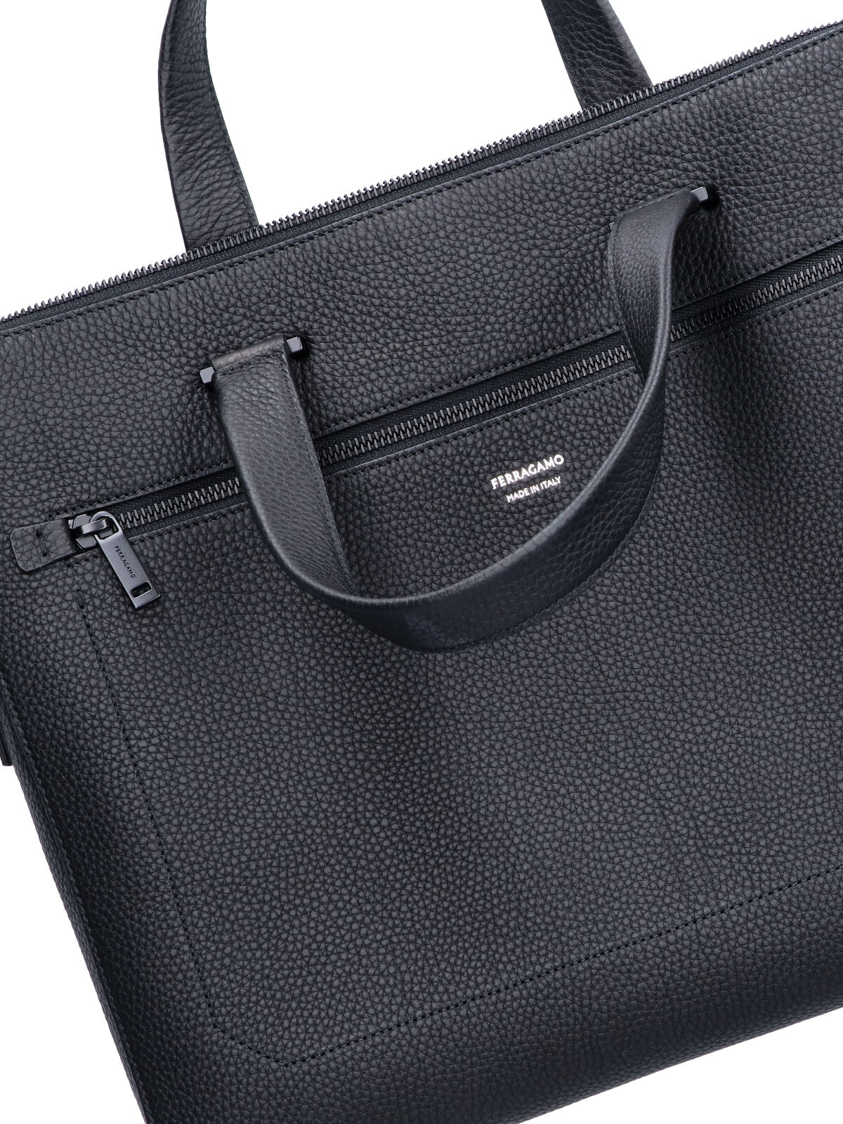 Black Textured Leather Triple Compartment Briefcase