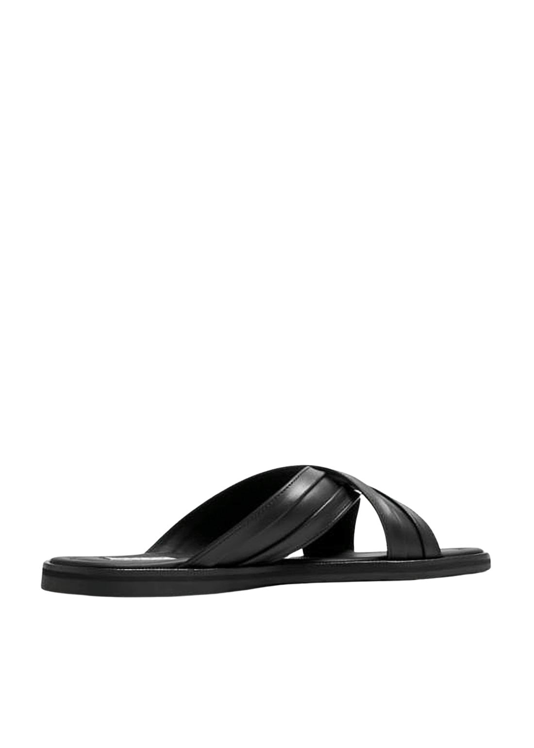 Crisscross Strap Black Leather Slip-On Mules