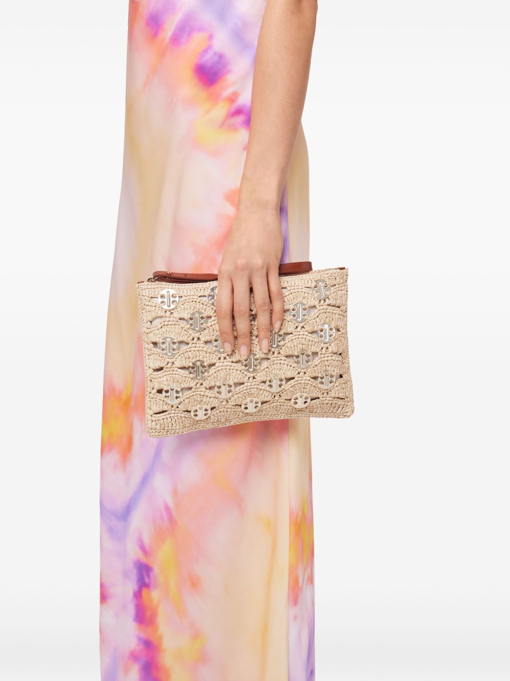 Beige Leather Clutch with Cotton Lining