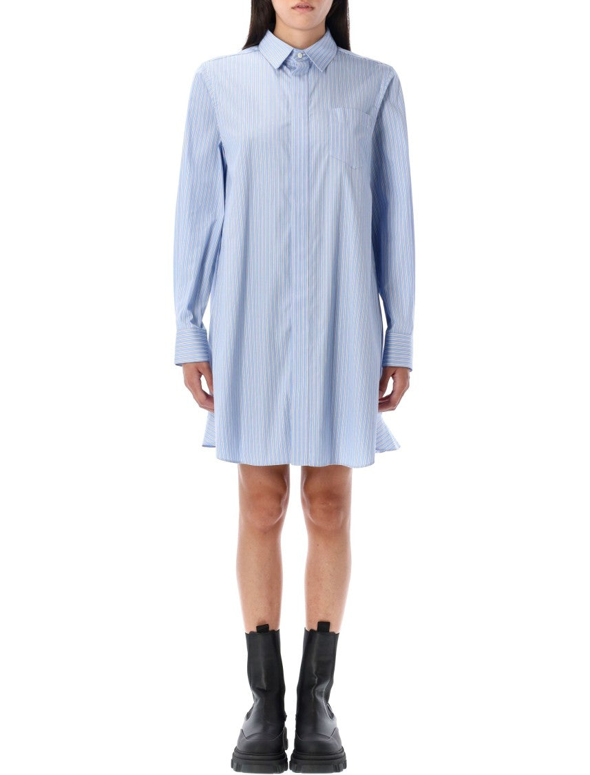 Frilled Hem Striped Shirt Dress