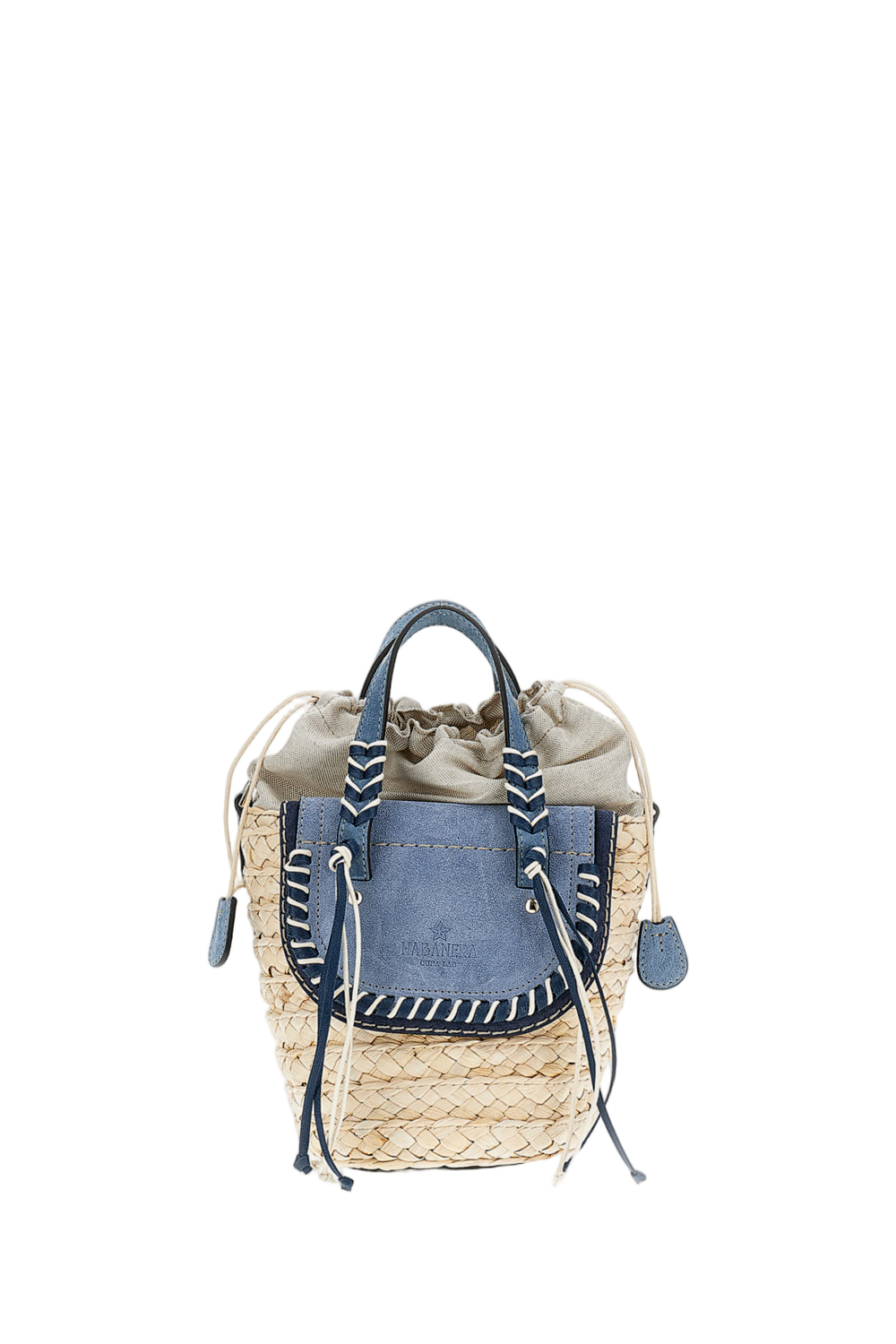 Light Blue Habanera Raffia Suede Handbag