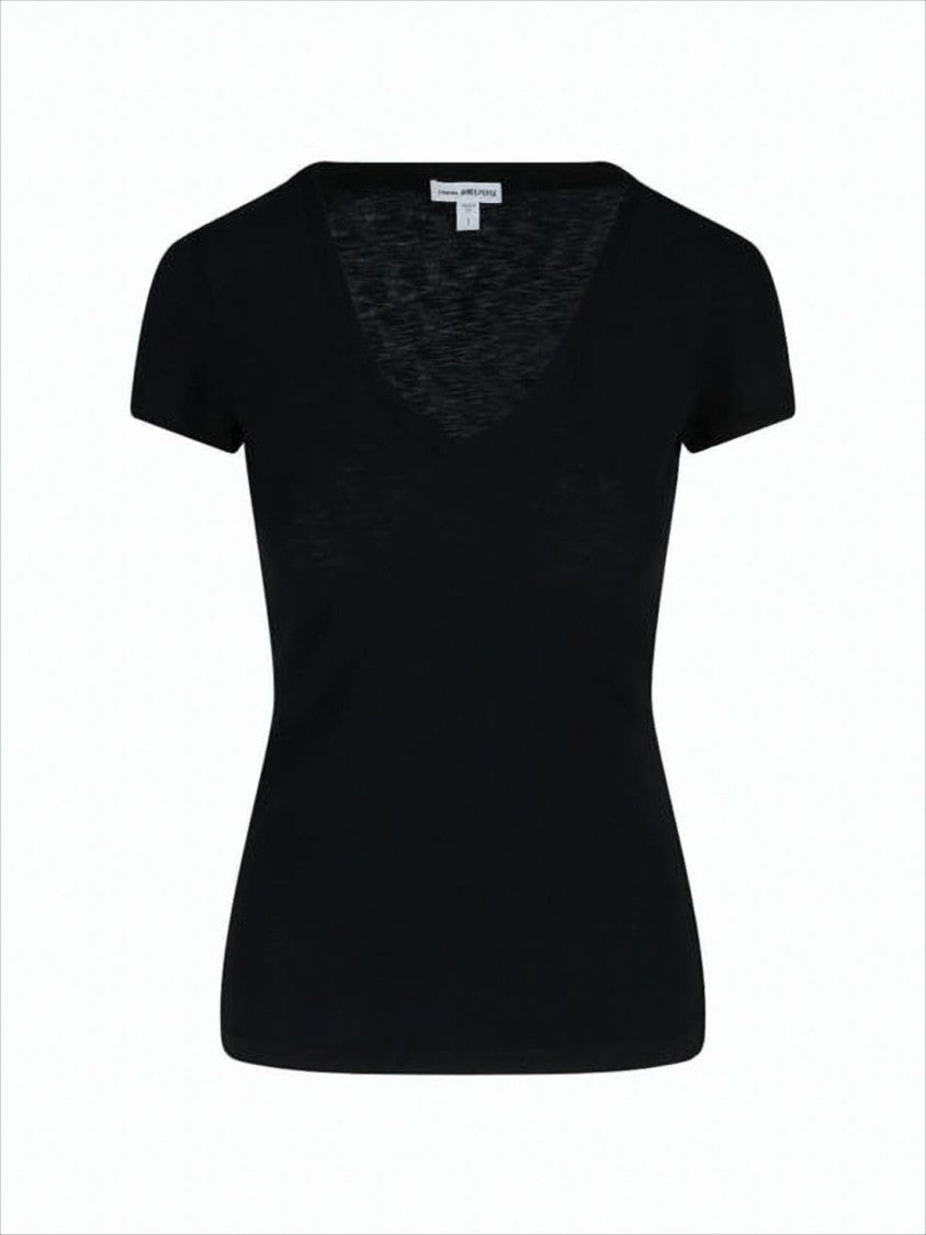Fitted Short-Sleeve Top with Deep V-Neckline