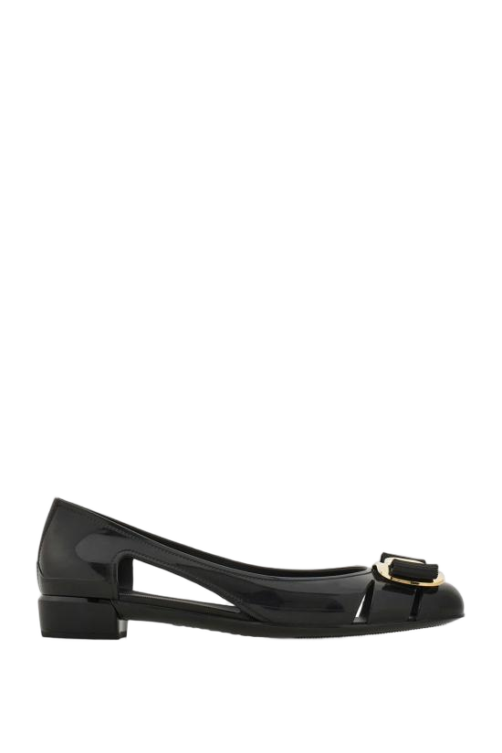 Flat Shoes with Glossy Rubber Upper