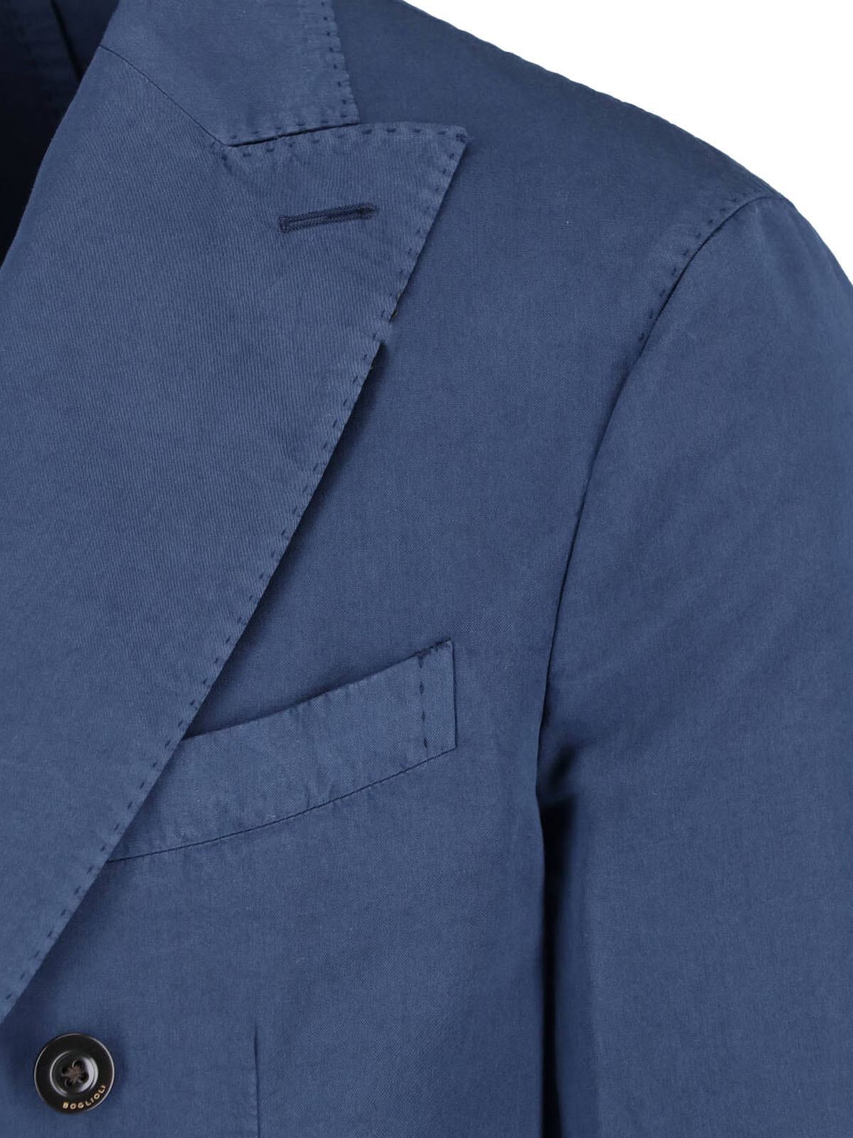 Blue Cotton-Silk Double-Breasted Blazer