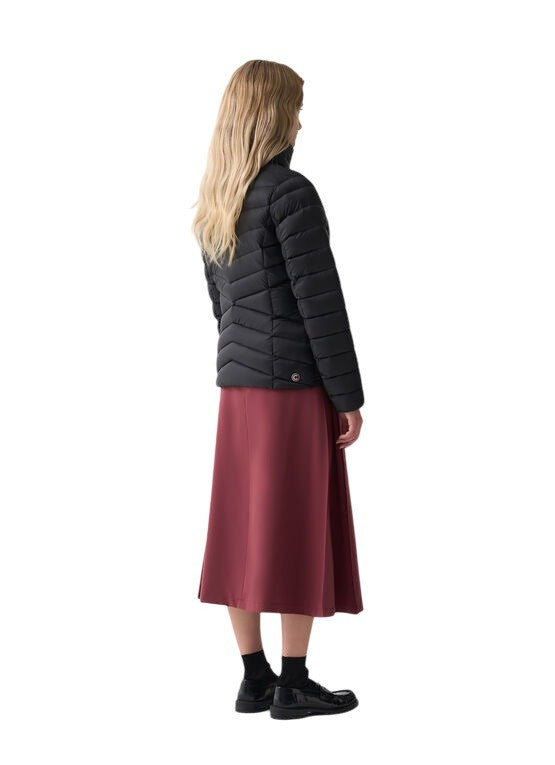 Oblique Quilted Down Jacket with High Collar