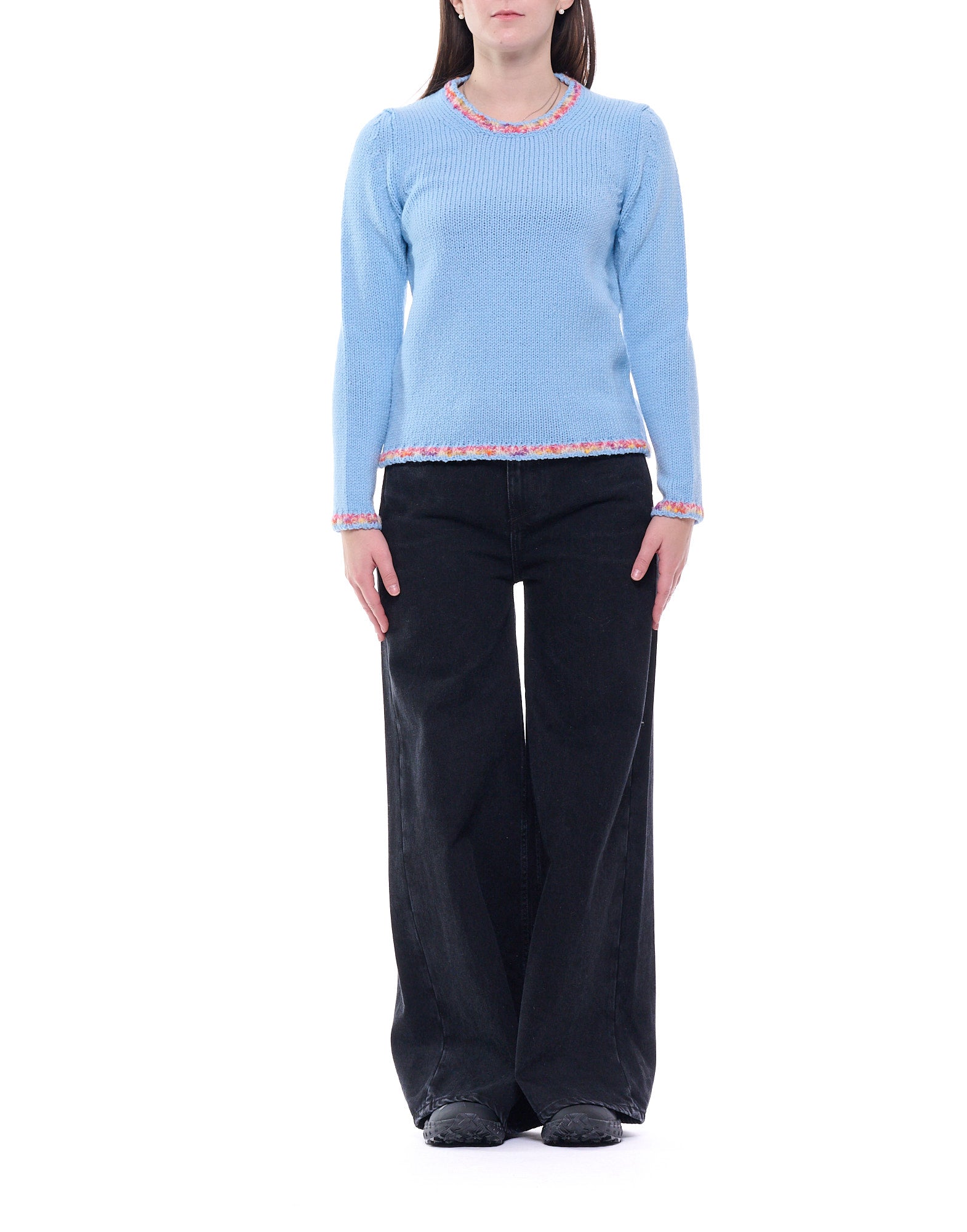 Light Blue Round-Neck Wool Sweater