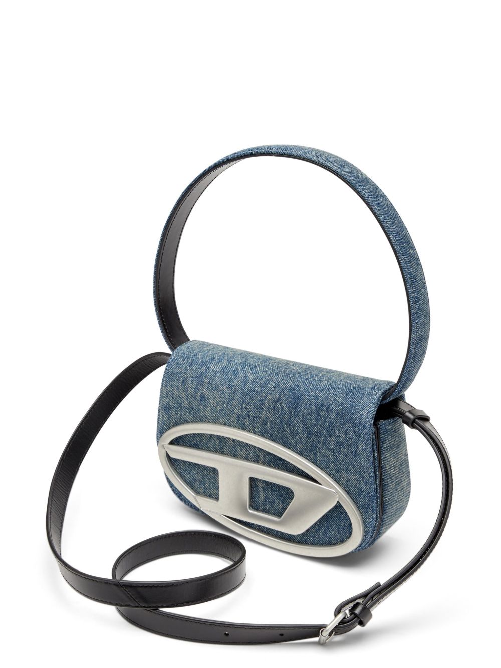 Structured Denim Shoulder Bag With Silver-Tone Logo