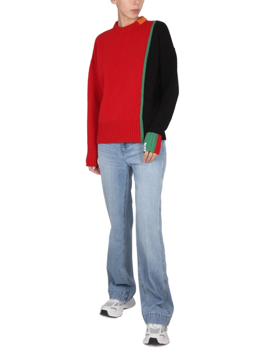 Color-Block Multicolor Mesh Knit Sweater