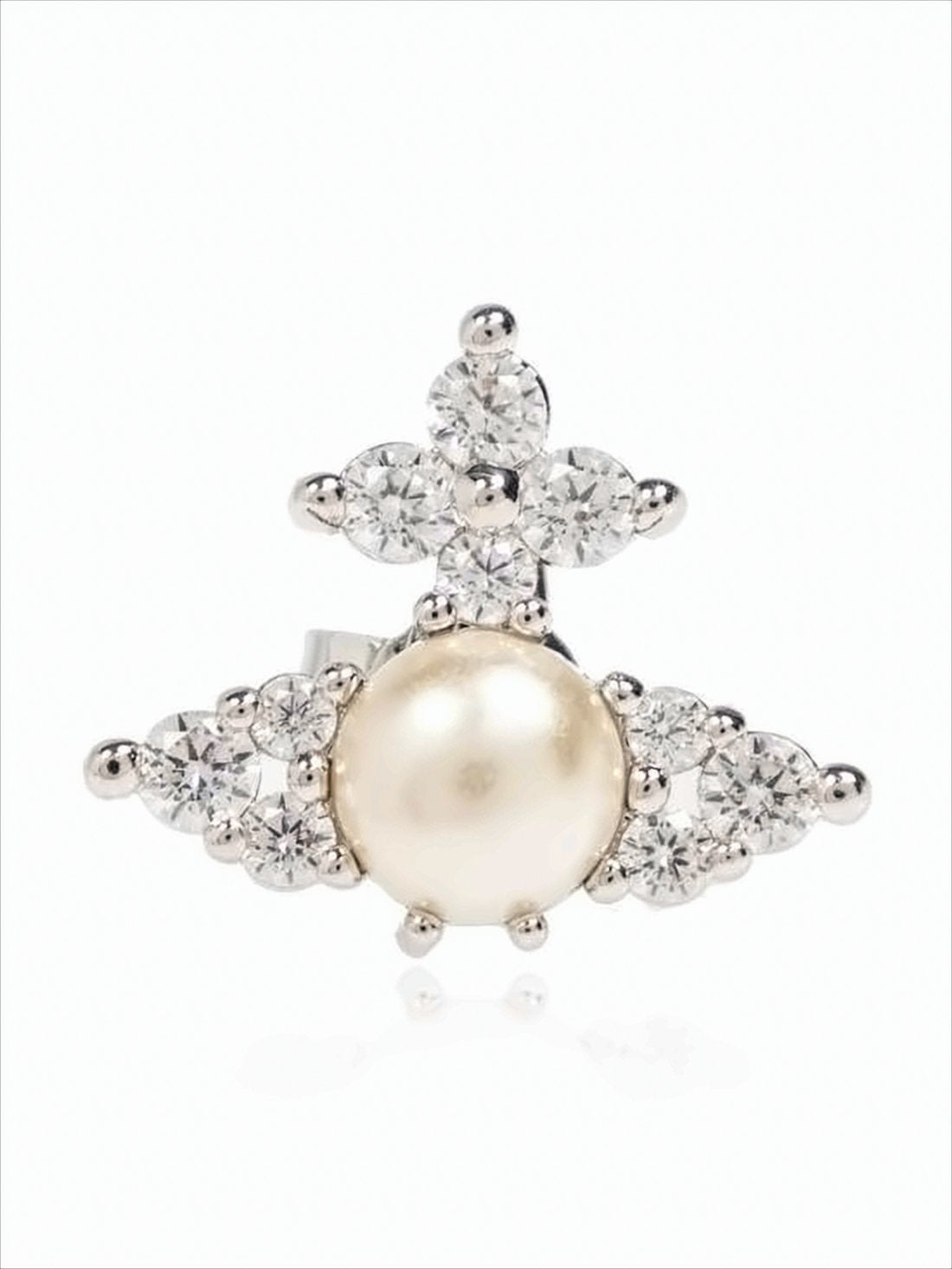 Ornate Silver-Tone Earrings with Central Oval Pearl