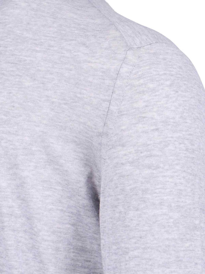 Sweter Wełniany Szary Dzianinowy Okrągły Dekolt