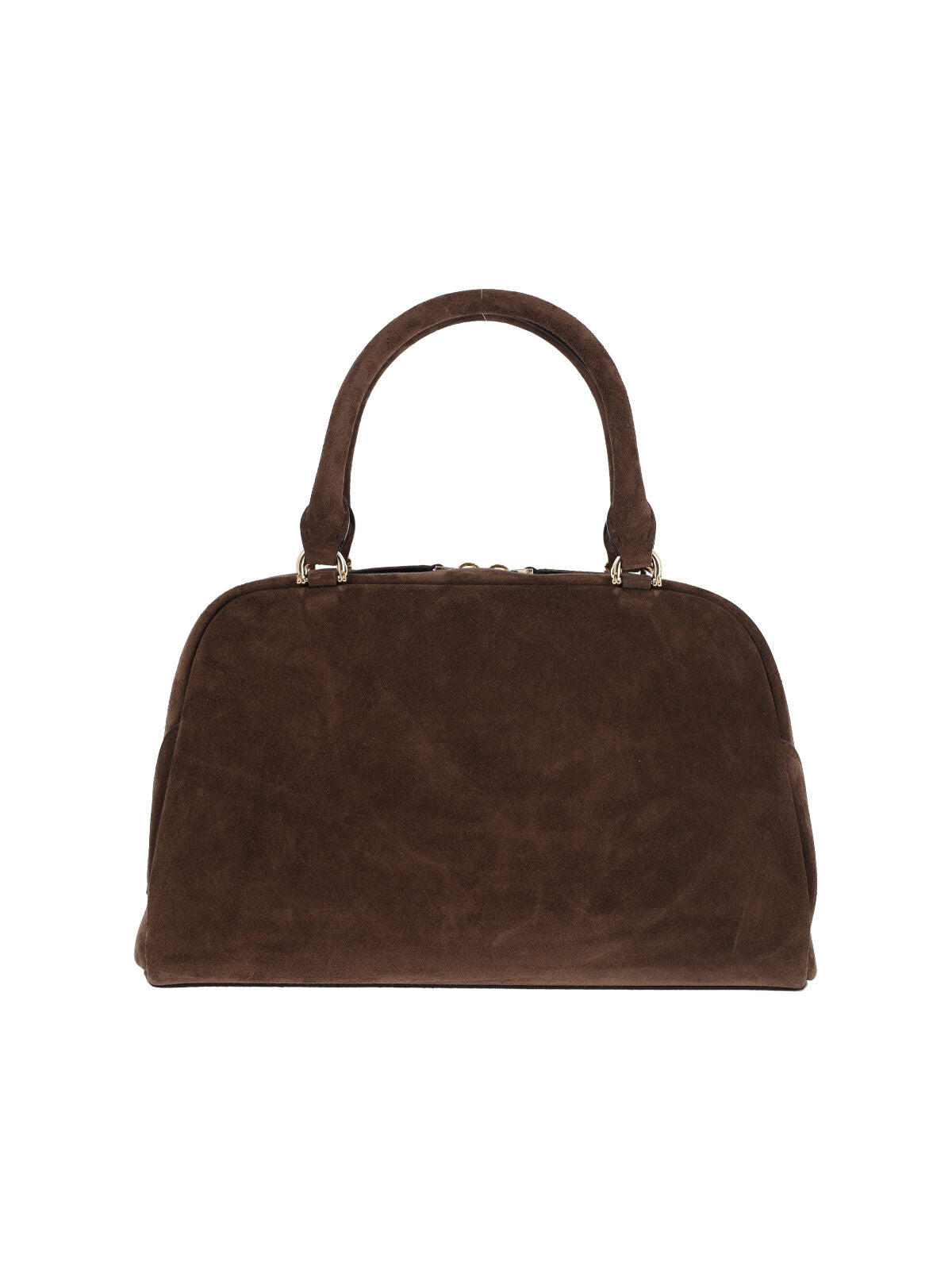 Brown Structured Suede Gold Zipper Handbag