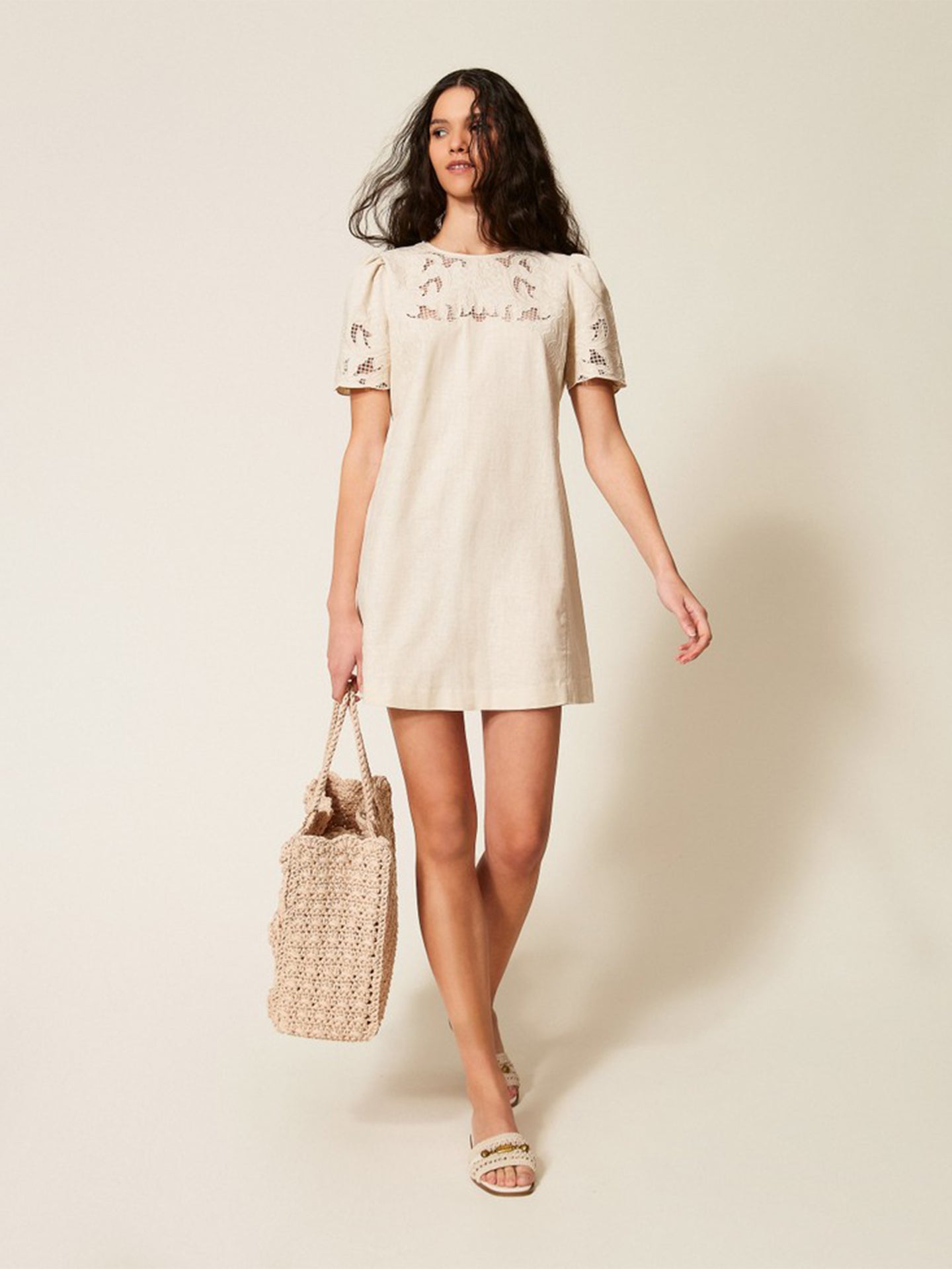 Short Mini Dress with Puffed Sleeves