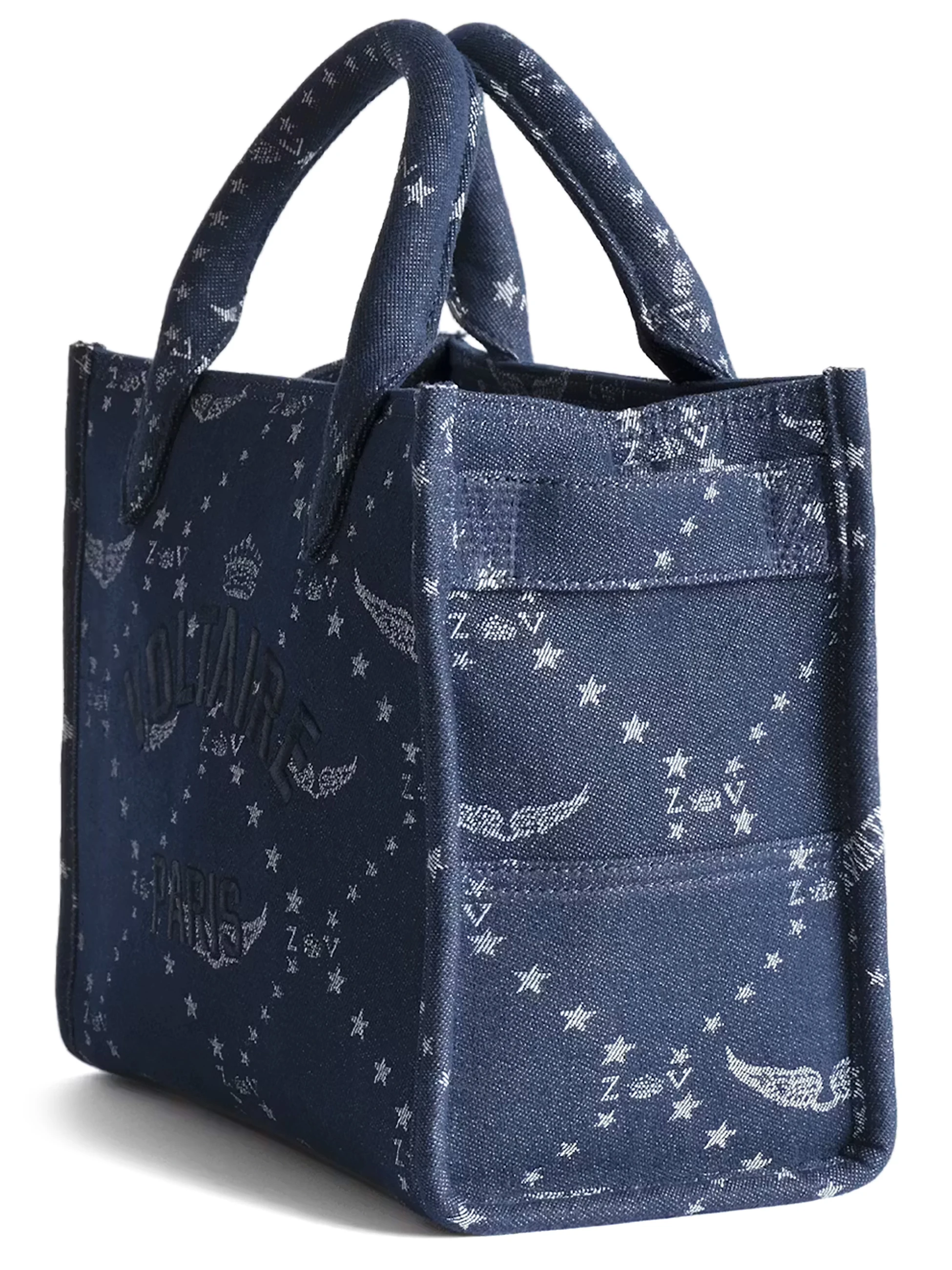 Structured Rectangular Handbag with Star and Wing Pattern