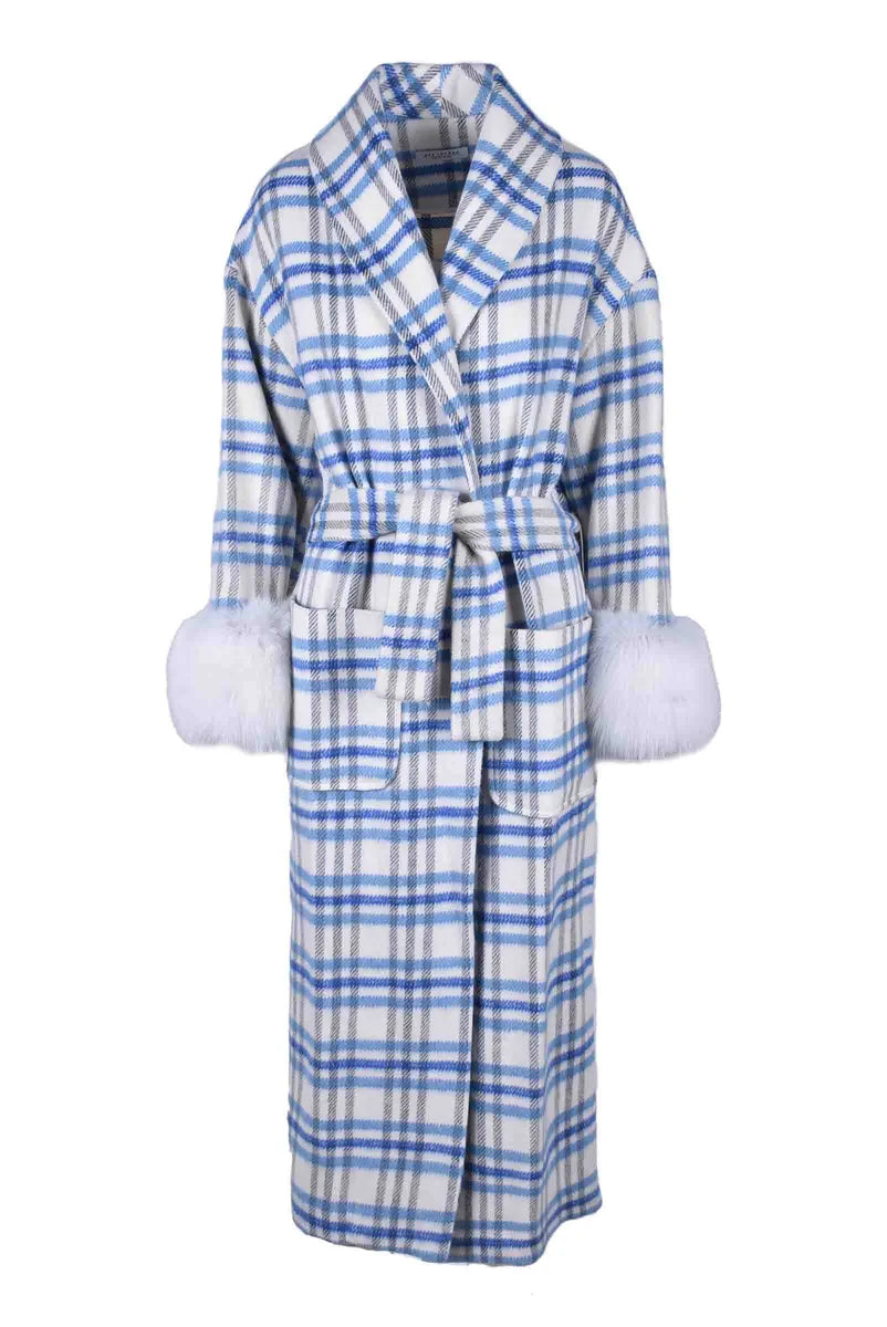Cotton Blend Coat - White/Blue
