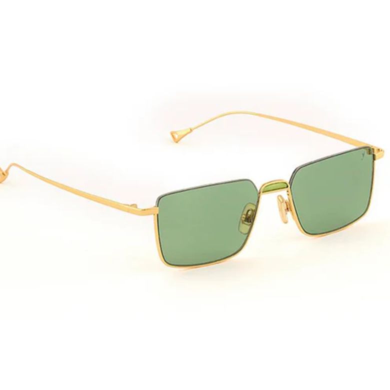 Nakano C.4-64 Rectangular Gold Metal Sunglasses with Muted Green Lenses