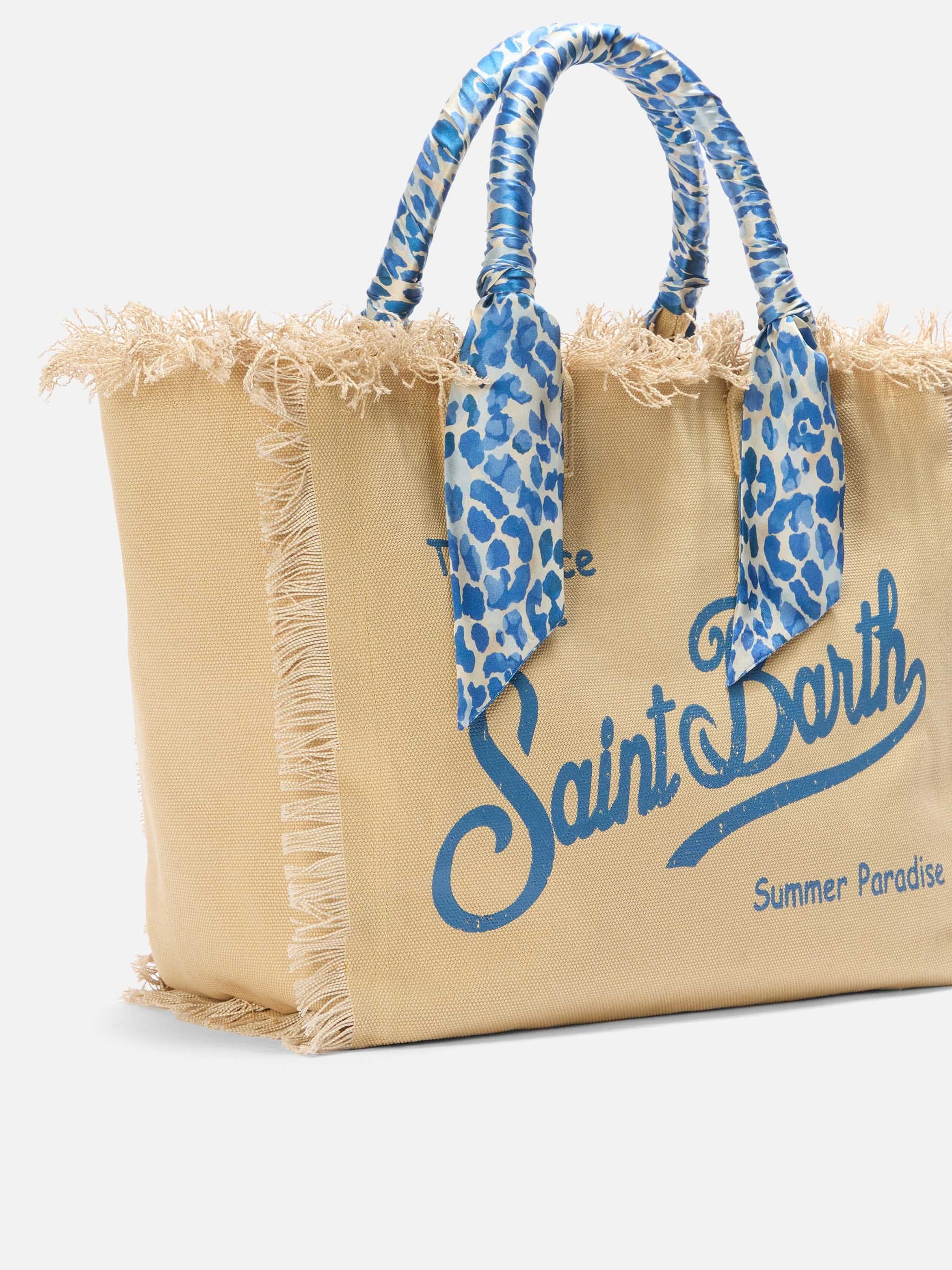 Beige Canvas Rectangular Tote Bag