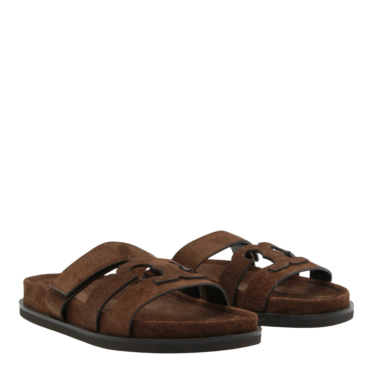 Brown Suede Sandals with Cut-out Design