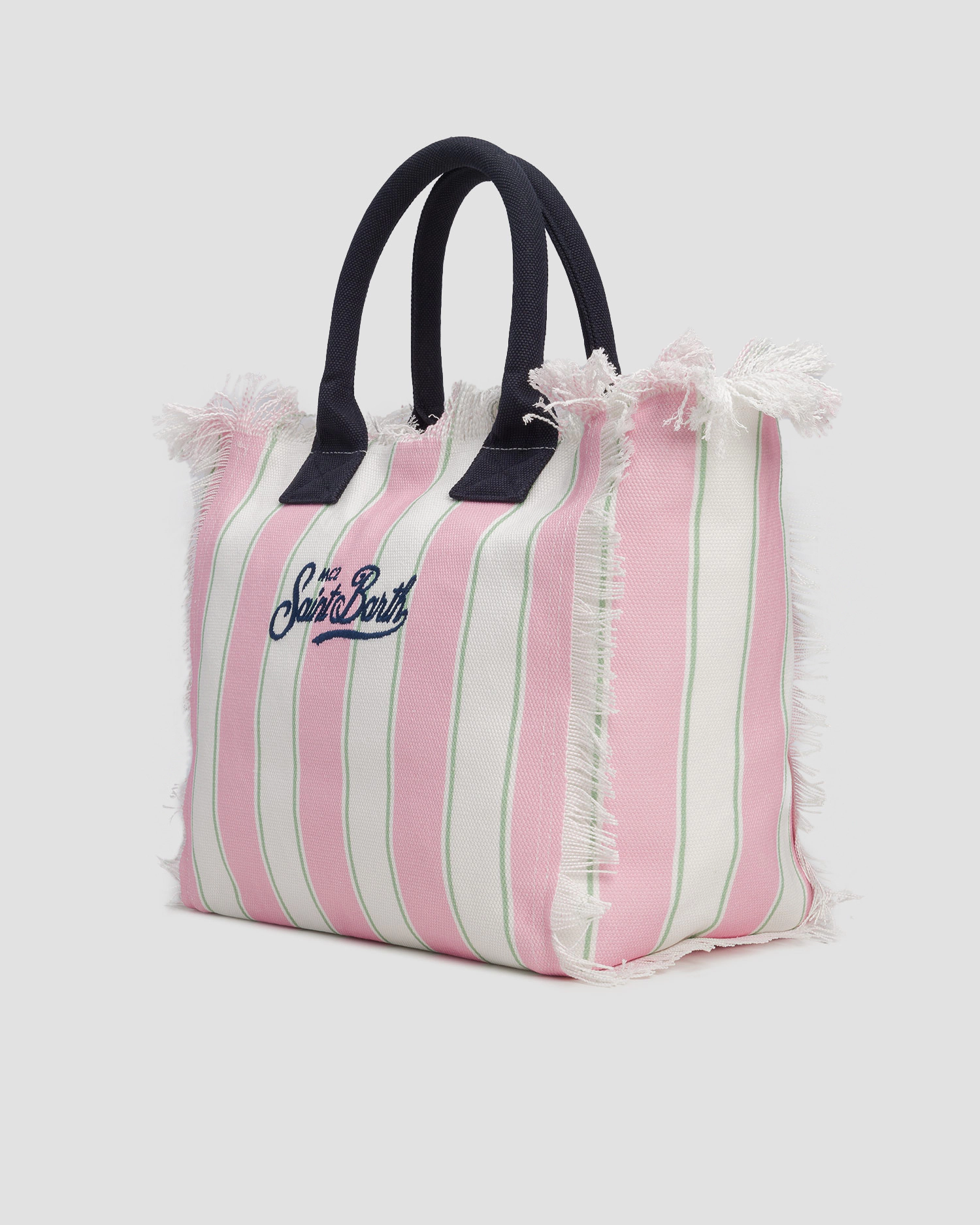 Spacious Vertical Striped Tote Bag with Embroidered Accent