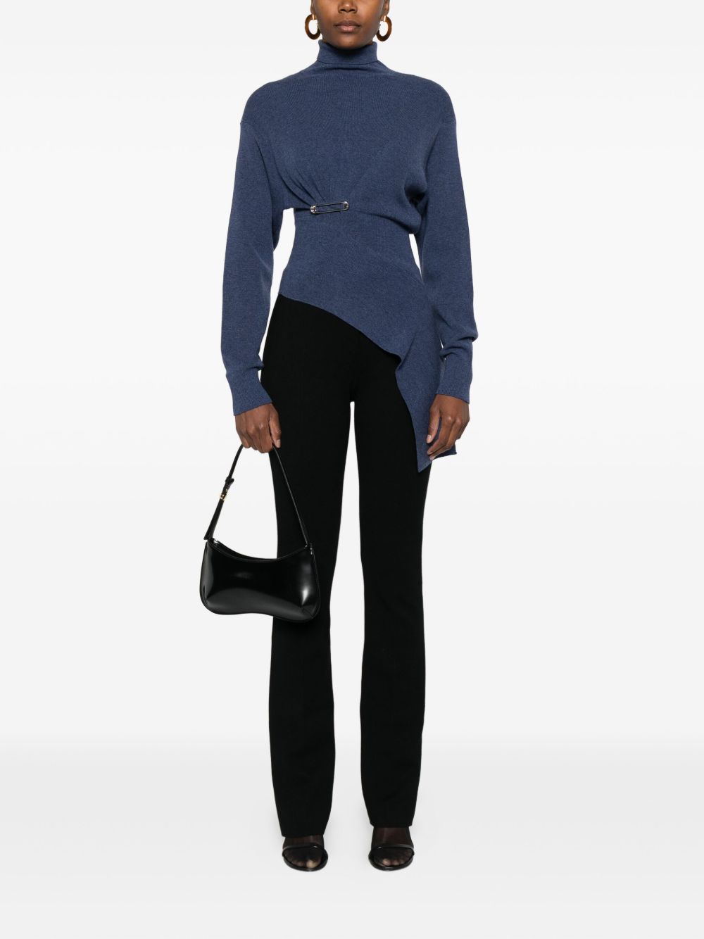 Deep Blue Wool Blend Long Sleeve Top