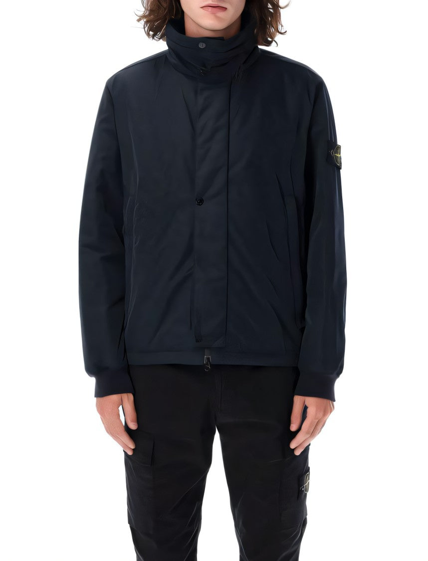 Black Stone Island Jacket With High Collar And Logo Patch
