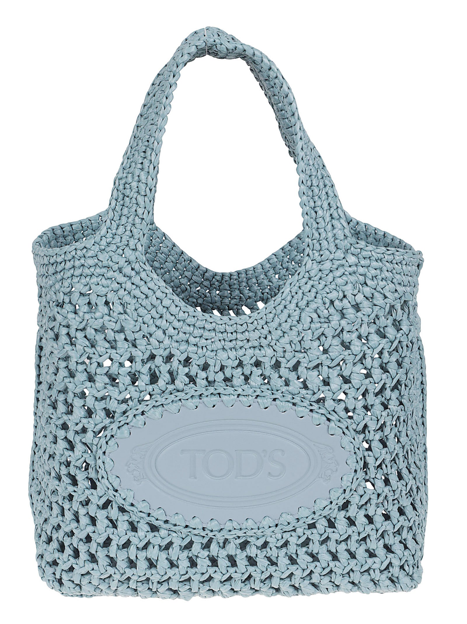 Hand-Crocheted Raffia Shopping Bag with Leather Details