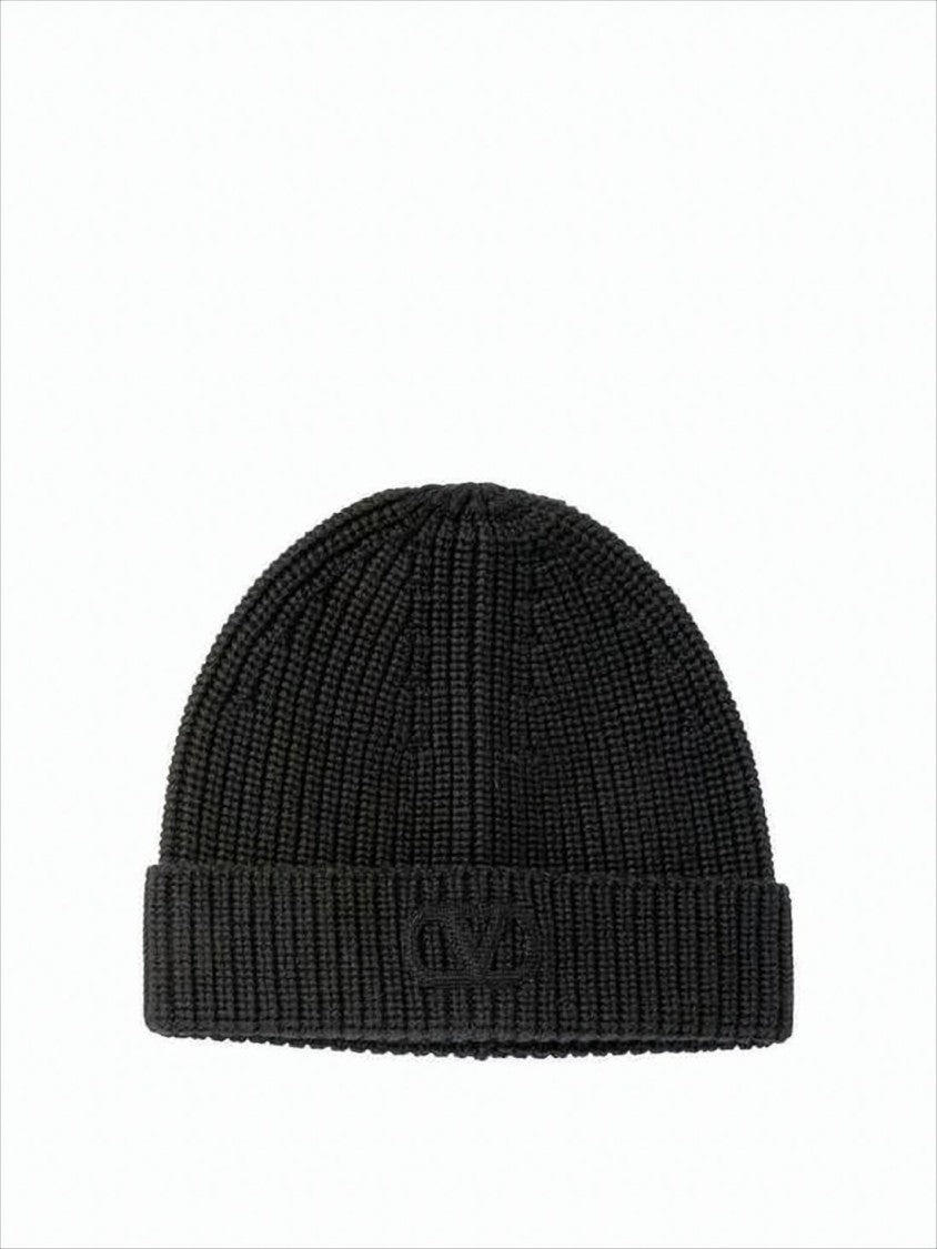 Ribbed Wool Beanie with Embossed Logo Detail