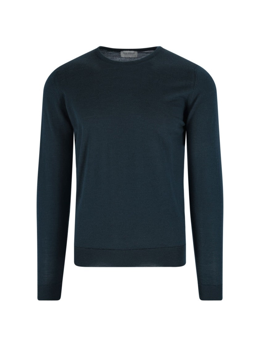 Knit Green Sweater With Ribbed Cuffs And Timeless Design